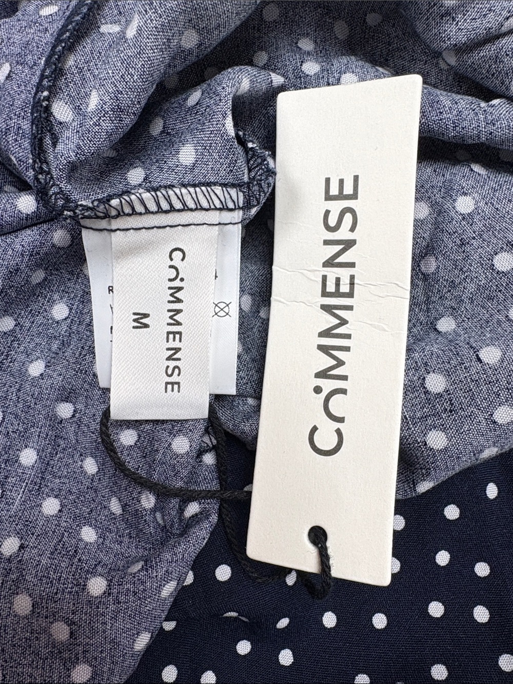 NWT Commense Polka Dot Lace Trim V-Neck Short Sleeve Sheath Dress Navy Medium - Picture 9 of 11